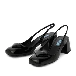 Dép Cao Gót Prada Patent Leather Slingback Pumps Màu Đen