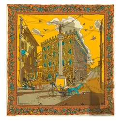 Khăn Lụa Salvatore Ferragamo Palazzo Print Silk Scarf Màu Nâu Vàng