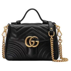 Túi Xách Tay Nữ Gucci GG Marmont Mini Top Handle Bag Màu Đen