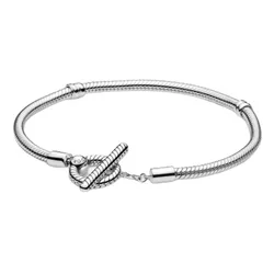 Vòng Đeo Tay Nữ Pandora Moments T-Bar Snake Chain Bracelet 599082C00 Màu Bạc Size 18