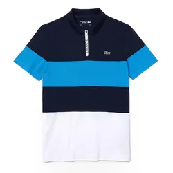Áo Polo Lacoste SPORT Men's Shirt Polo In Stripes With A Zip Elastic DH9582 MTM Màu Xanh Trắng