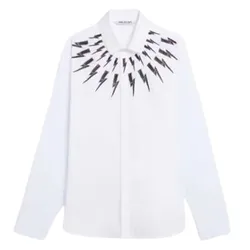 Áo Sơ Mi Nam Neil Barrett Fair-Isle Thunderbolt Shirt BCM005CS-R004S Màu Trắng Size M