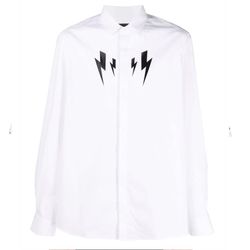Áo Sơ Mi Neil Barrett Thunderbolt-Print Cotton Shirt BCM066SS005S Màu Trắng