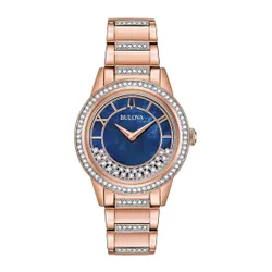 Đồng Hồ Nữ Bulova 98L247 Crystal Swarovski Blue Dial Stainless Steel Màu Vàng Hồng