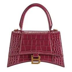 Túi Xách Balenciaga Women's Hourglass Small Handbag Crocodile Embossed In Bright Red Màu Đỏ