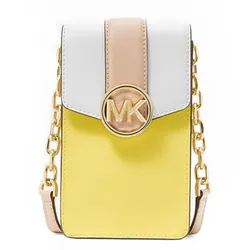 Túi Đeo Chéo Michael Kors MK Carmen SM Color-Block PH - Sunshine Multi Leather Cross Body Bag Màu Vàng Trắng