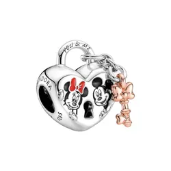 Hạt Vòng Charm Pandora Disney Mickey Mouse & Minnie Mouse Padlock 780109C01 Màu Bạc