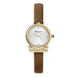 Đồng Hồ Nữ Salvatore Ferragamo Gancini Slim Watch Màu Nâu Trắng