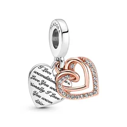 Hạt Vòng Charm Pandora Entwined Hearts Double Dangle 781062C01 Màu Bạc Phối Vàng Hồng
