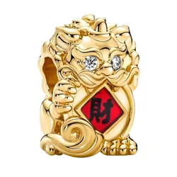 Hạt Vòng Charm Pandora Gold Plated Chinese Pixiu Beads For Good Luck 760091C01 Màu Vàng Đỏ