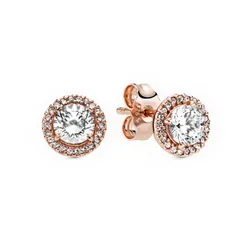 Khuyên Tai Pandora Round Sparkle Stud Earrings 286272CZ Màu Vàng Hồng