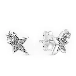 Khuyên Tai Pandora Sparkling Asymmetric Stars Stud Earrings 290012C01 Màu Bạc