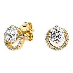 Khuyên Tai Pandora Sparkling Round Halo Stud Earrings 261248C01 Màu Vàng