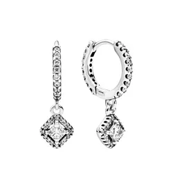 Khuyên Tai Pandora Square Sparkle Hoop Earrings 298503C01 Màu Bạc