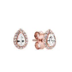 Khuyên Tai Pandora Teardrop Halo Stud Earrings 286252CZ Màu Vàng Hồng