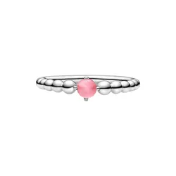 Nhẫn Pandora October Petal Pink Beaded Ring 198867C09 Màu Bạc Đính Pha Lê Hồng Size 50