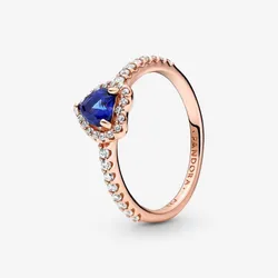 Nhẫn Nữ Pandora Sparkling Blue Elevated Heart Ring 188421C01 Màu Vàng Hồng Đính Đá Xanh Navy Size 52