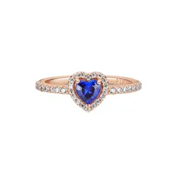 Nhẫn Pandora Sparkling Blue Elevated Heart Ring 188421C01 Màu Vàng Hồng Đính Đá Xanh Navy Size 50