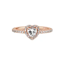 Nhẫn Pandora Sparkling Elevated Heart Ring Màu Vàng Hồng Đính Đá Trắng  188421C02 Size 50