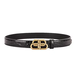Thắt Lưng  Nữ Balenciaga BB Embossed Croc Thin Belt Màu Đen Size 80