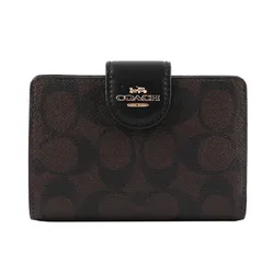 Ví Coach Medium Corner Zip Wallet In Signature Canvas C0082 Màu Nâu Đen