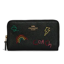 Ví Coach Medium ID Zip Wallet With Diary Embroidery Màu Đen