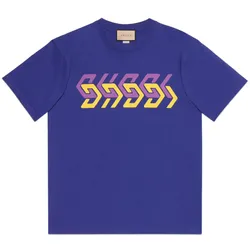 Áo Phông Gucci Cotton Jersey T-Shirt With Gucci Mirror Print Màu Xanh Dương