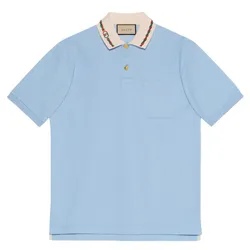 Áo Polo Gucci Stretch Cotton Piquet Polo With Embroidery Màu Xanh Blue