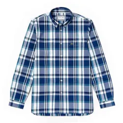 Áo Sơ Mi Lacoste Men's Slim Fit Cotton Poplin Shirt  CH6362-51 Màu Xanh Kẻ Size S