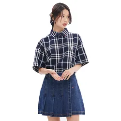 Áo Sơ Mi Romantic Crown Cross Check Half Shirt Màu Xanh Navy