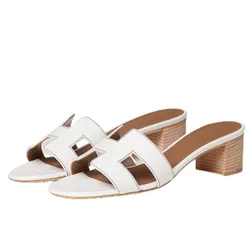 Dép Cao Gót Hermès Oasis Mules Slides Màu Nâu Trắng