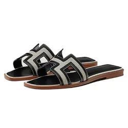 Dép Hermès Black Grey Oran Flats Màu Xám Đen Size 37