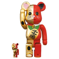 Đồ Chơi Mô Hình Bearbrick Maneki Neko Gold Red Màu Vàng Đỏ Size 100% + 400%
