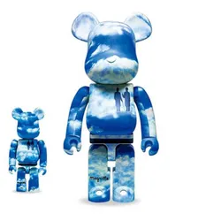 Đồ Chơi Mô Hình Bearbrick Rene Magritte 'The Castle Of the Pyrenees' Màu Xanh Trắng Size 100% + 400%