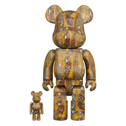 Đồ Chơi Mô Hình Bearbrick Van Gogh Museum Courtesan (After Eisen) Màu Vàng Phối Họa Tiết Size 100% + 400%