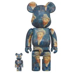 Đồ Chơi Mô Hình Bearbrick Van Gogh Museum Self With Grey Felt Hat Màu Xanh Size 1000%