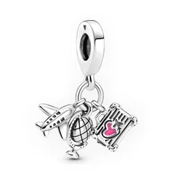 Hạt Vòng Charm Pandora Airplane, Globe & Suitcase Dangle Charm 799435C01 Màu Bạc