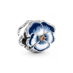 Hạt Vòng Charm Pandora Blue Pansy Flower 790777C02 Màu Xanh Bạc