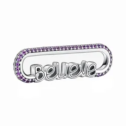 Hạt Vòng Charm Pandora Me Styling Believe Word Link 790767C01 Màu Bạc Tím