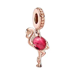 Hạt Vòng Charm Pandora Pink Murano Glass Flamingo Dangle Charm 789431C01 Màu Vàng Hồng