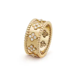 Nhẫn Jewery Luxury Perle'e Clovers Diamond 18k Yellow Gold Màu Vàng Gold
