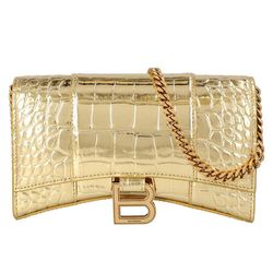 Túi Đeo Chéo Balenciaga Hourglass Croc-Embossed Leather Wallet-On-Chain In Gold Màu Vàng Gold