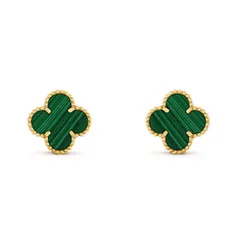 Khuyên Tai Van Jewery Luxury Alhambra Malachite 18k Yellow Gold Màu Vàng Gold 15mm