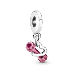 Hạt Vòng Charm Pandora Dumbbell & Heart Dangle 799545C01 Màu Bạc Hồng