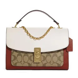 Túi Đeo Chéo Coach Lane Shoulder Bag In Colorblock Signature Canvas C8207 Màu Nâu Phối Trắng