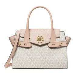Túi Xách Michael Kors MK Carmen Medium Buff Signature Vanilla Leather Satchel Màu Vanilla