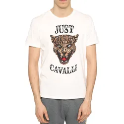 Áo Phông Just Cavalli S01GC0419 Mens T-Shirt Tiger Print Short Sleeve Cotton Half White Màu Trắng Size S