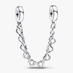 Chuỗi Vòng Charm Pandora Linked Hearts Safety Chain 792274C00 Màu Bạc