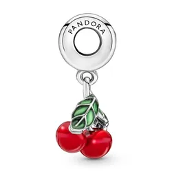 Hạt Vòng Charm Pandora Asymmetrical Cherry Fruit Dangle 791583C01 Màu Đỏ Bạc C_ED