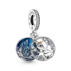 Hạt Vòng Charm Pandora Disney Frozen Snow Olaf Double Dangle 799638C01 Màu Bạc Xanh